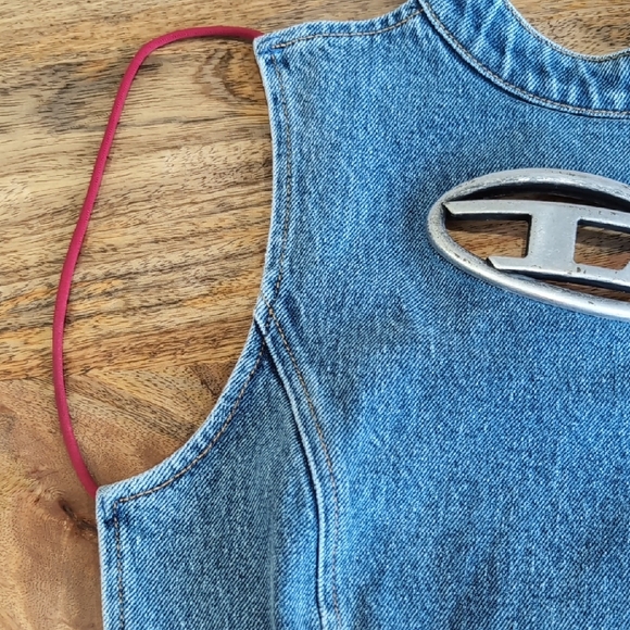 Diesel De-Thea Fringes Denim Sleeveless Top with Metal Logo US 2 XS Festival - Picture 3 of 5